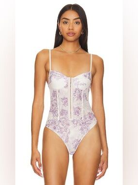 Free People X Intimately Fp Night Rhythm Bodysuit In Ivory Combo - Size Small
